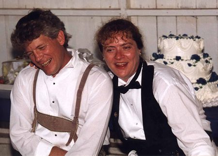 Mel Tower and Rob Staten, at their wedding reception.  Racine UU Church.  Photo copyright 2001 Trace DeHaven